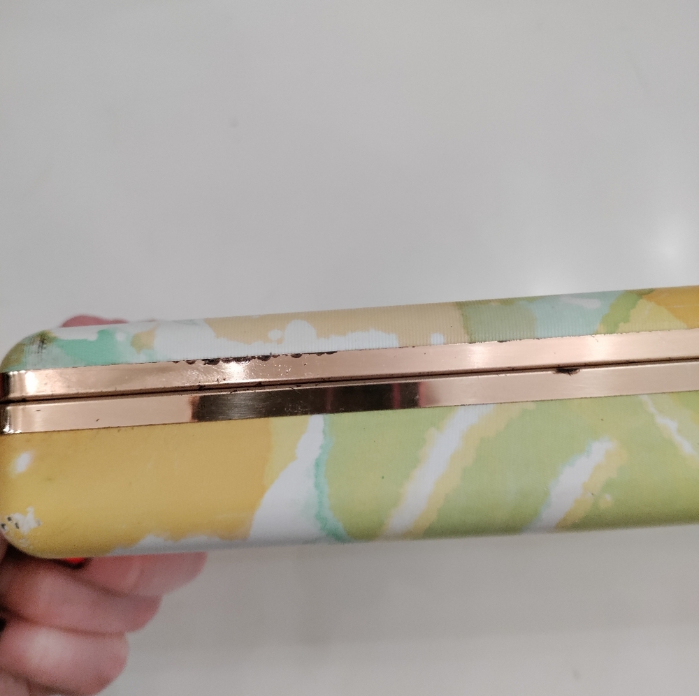 Vintage Retro MELE 1960s Yellow Floral Hinged Small Jewelry Case Box - Picture 4 of 6